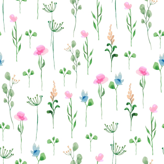 Watercolor seamless pattern on white background. Vector art illustration.