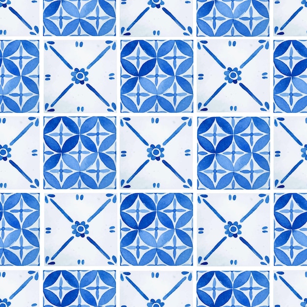 Watercolor seamless pattern with azulejo tiles for wallpaper wrapping paper fabric designs