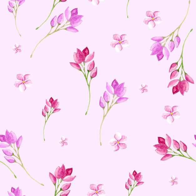 Watercolor seamless pattern with beautiful summer and spring flowers