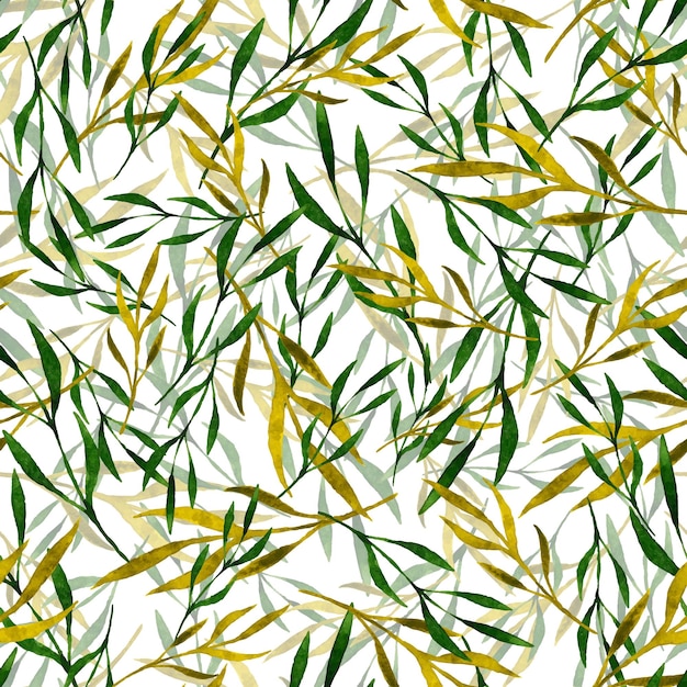 Watercolor seamless pattern with green leaves