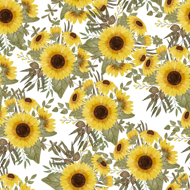 Watercolor seamless pattern with sunflower