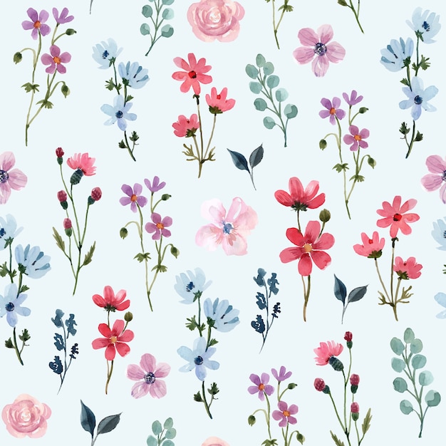 Watercolor Seamless Pattern with Wildflowers