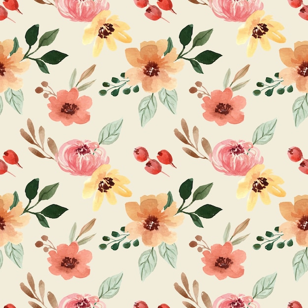 Watercolor Seamless Pattern with Yellow and Orange Flower