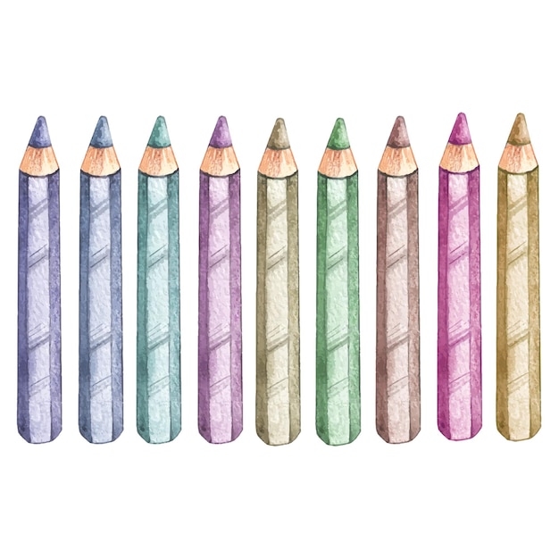 Watercolor set of colored pencils back to school