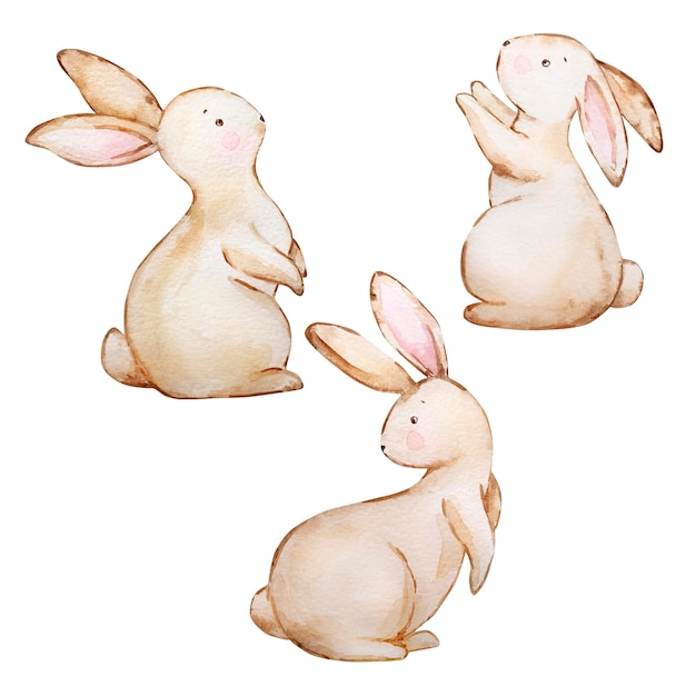 Watercolor set of easter bunniesxA