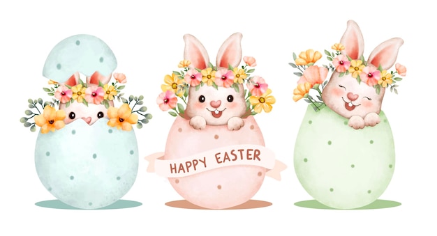 Watercolor set of Easter rabbit and Easter egg