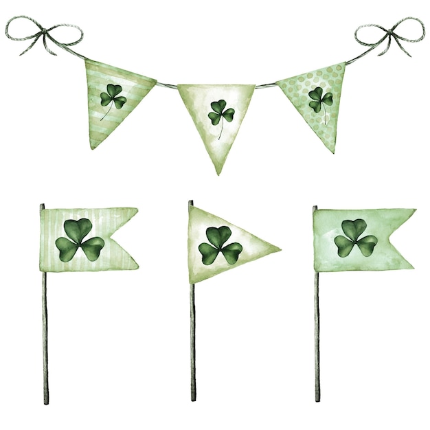 Vector watercolor set of garlands of flags for st patrick's day