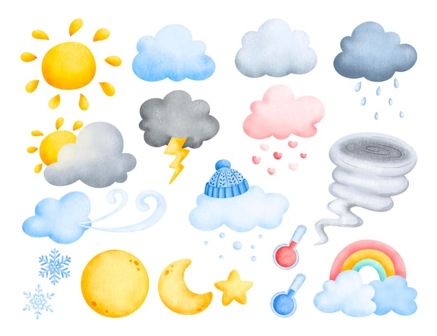 Watercolor set of Weather elements