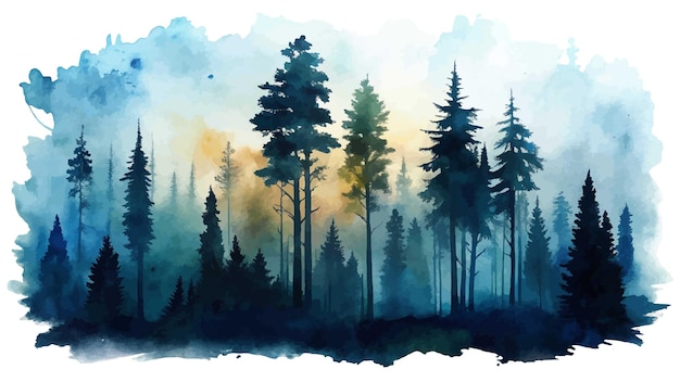 Vector watercolor silhouette of a forest