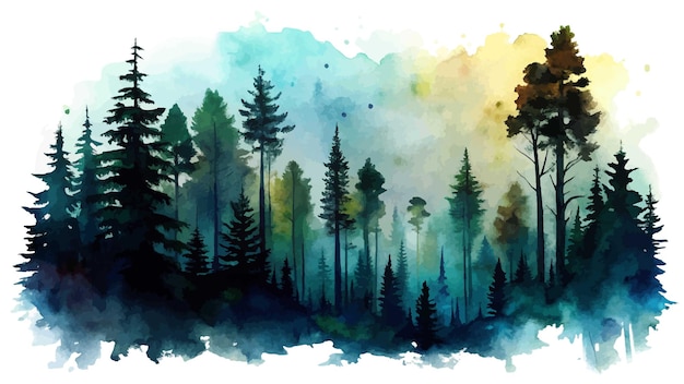 Vector watercolor silhouette of a forest