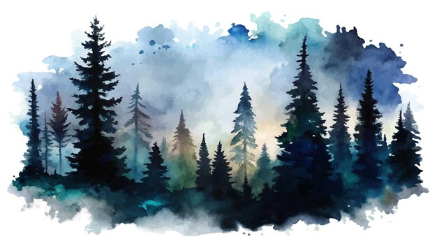 Vector watercolor silhouette of a forest