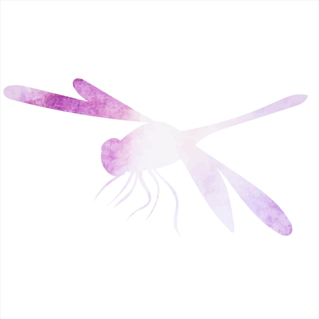 Watercolor silhouette lilac dragonfly insect