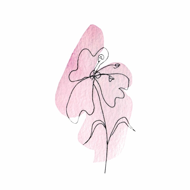 Watercolor sketch of simple pink flower