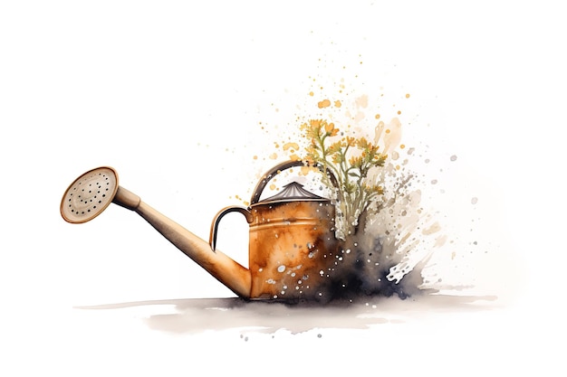 watercolor sketch watering can on a white background