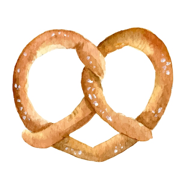 Watercolor soft Pretzel. Bavarian traditional Bread. Food hand painted illustration for Octoberfest