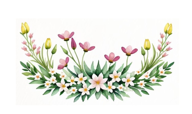 Watercolor Spring Flower Border With White Background