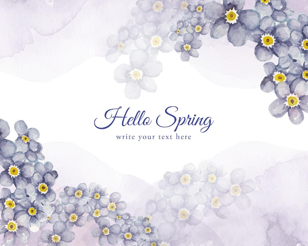 Watercolor spring greeting card with purple hydrangea flowers