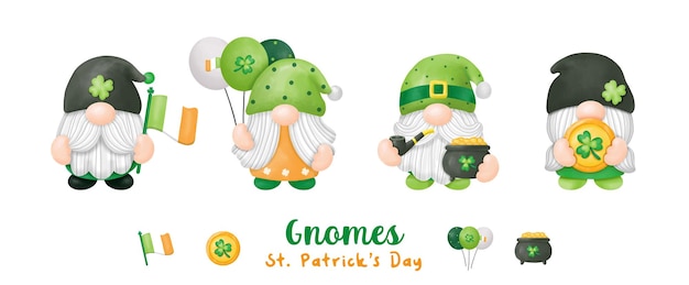 Watercolor St Patrick's Day Gnomes Clipart Digital painting