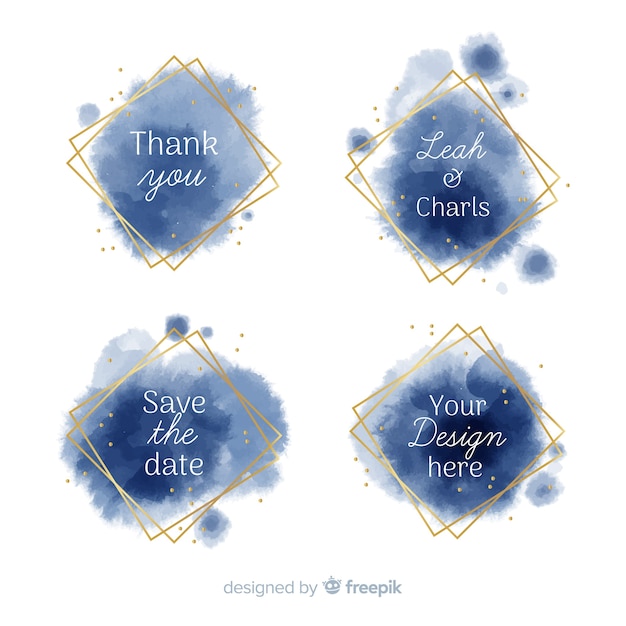 Watercolor stains wedding badges collection