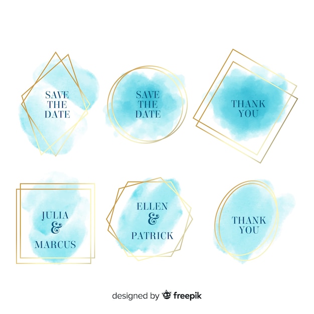 Watercolor stains wedding badges collection