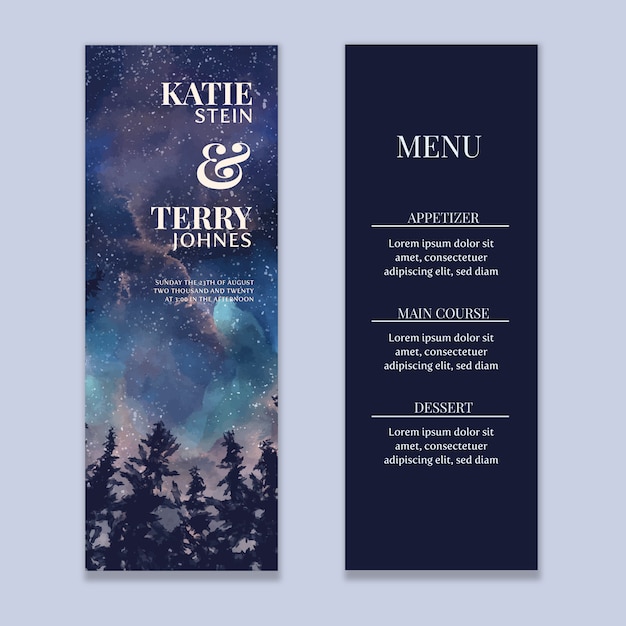 Watercolor Starry Sky Wedding Menu