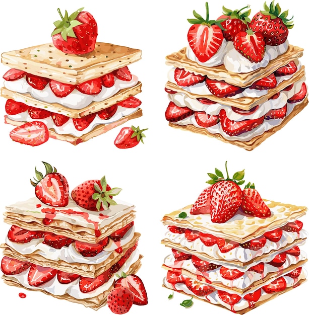 Watercolor Strawberry and white chocolate millefeuille clipart