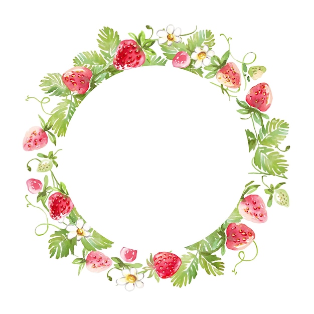 Watercolor strawberry wreath Vector