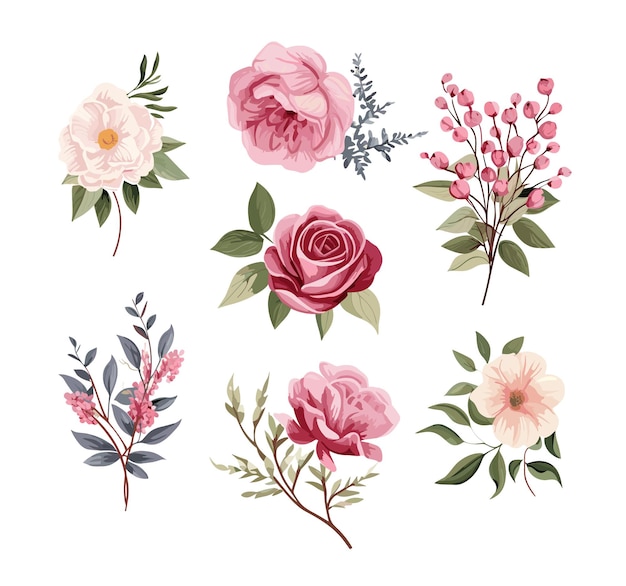 Watercolor style floral bouquet collection Beautiful flower collection