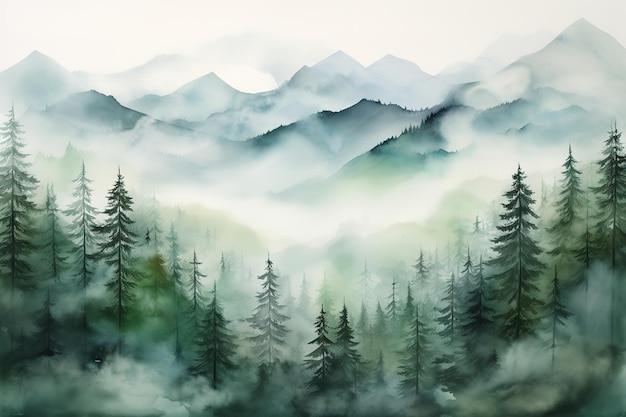 watercolor style mountain background illustration