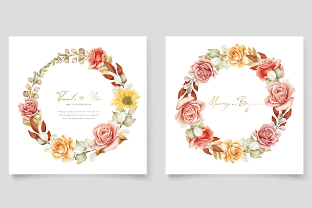 watercolor summer floral and leaves wedding invitation card set