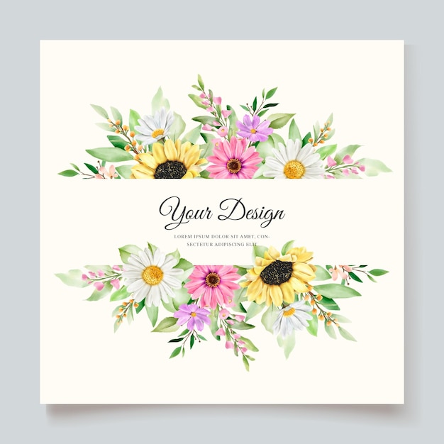 watercolor sun flower and daisy wedding invitation card set