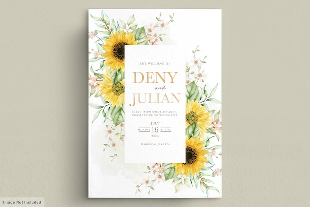 Vector watercolor sun flower invitation card set