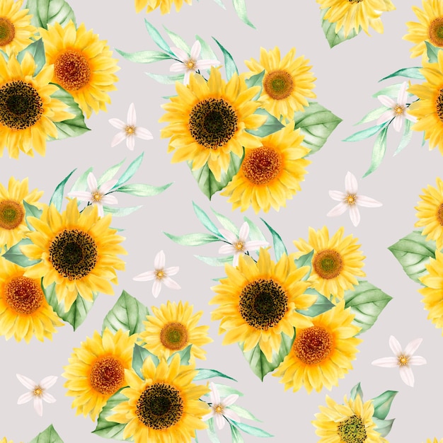 watercolor sun flower seamless pattern