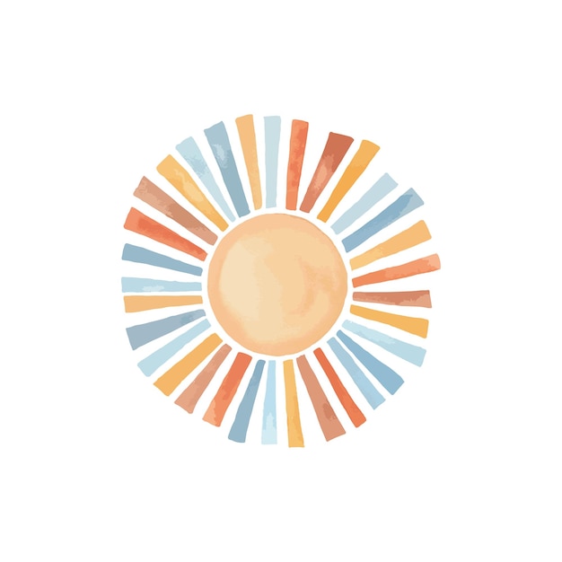 Vector watercolor sun with multicolored radiant rays vector icon