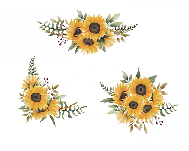 watercolor sunflower bouquet collection