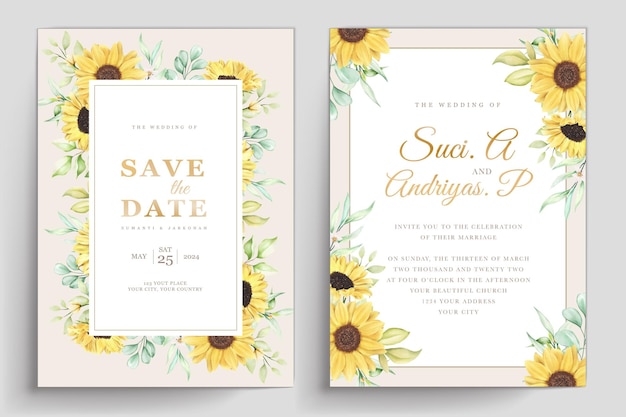 watercolor sunflower invitation card design