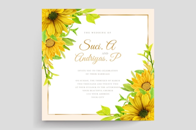 Vector watercolor sunflower invitation card set