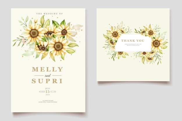 watercolor sunflower  invitation card set