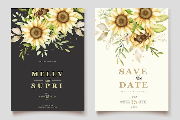 watercolor sunflower  invitation card set