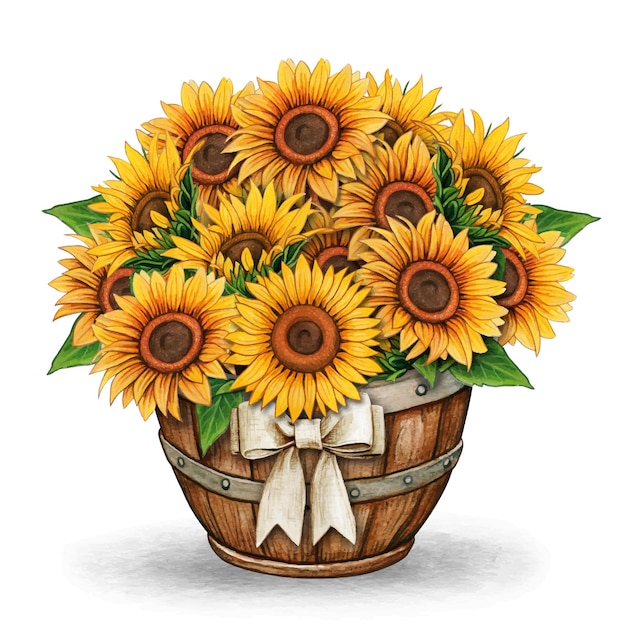 Watercolor sunflower rustic country decoration