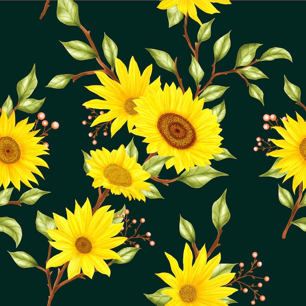 Watercolor sunflower seamless pattern