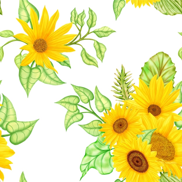 Watercolor sunflower seamless pattern