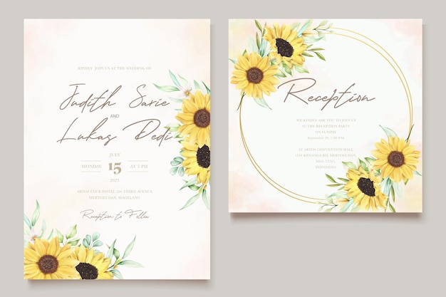 watercolor sunflower wedding invitation card set