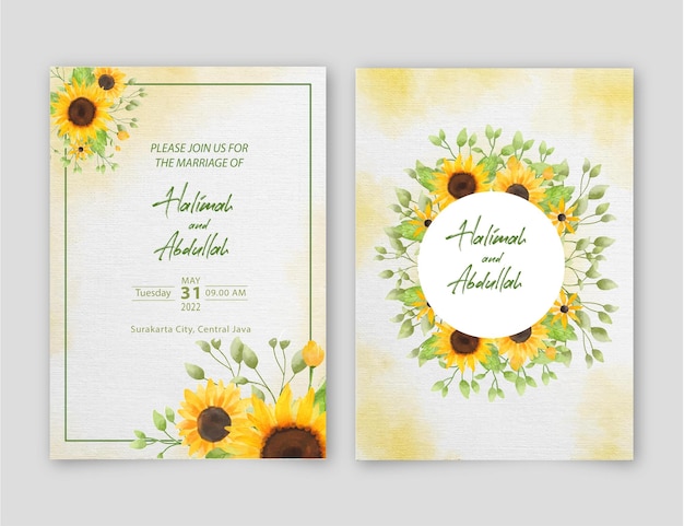 Watercolor Sunflower Wedding Invitation Card Set