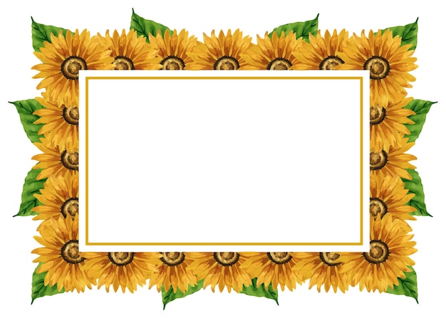 Vector watercolor sunflowers frame rectangular frame with yellow flowers summer floral composition autumn flowers arrangement hand drawn botanical illustration for postcard invitation greeting