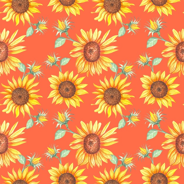 Watercolor sunflowers seamless pattern