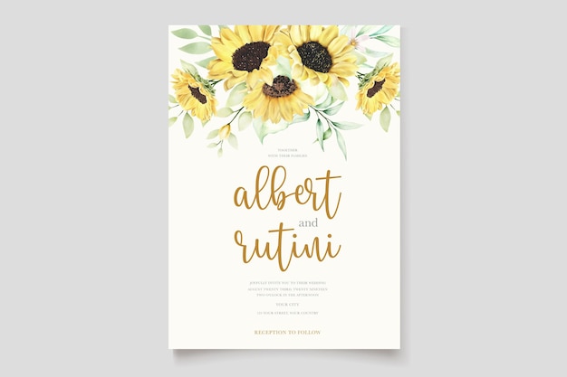 Vector watercolor sunflowers wedding invitation card set