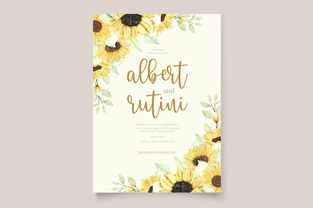 watercolor sunflowers wedding invitation card set