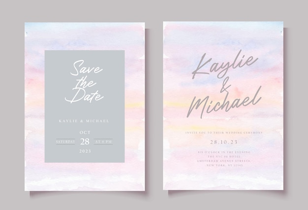 Watercolor Sunset Cloudy Dreamy Art Wedding Invitation Card