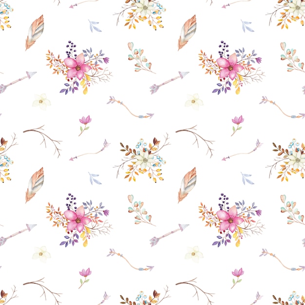 Watercolor teepee floral pattern